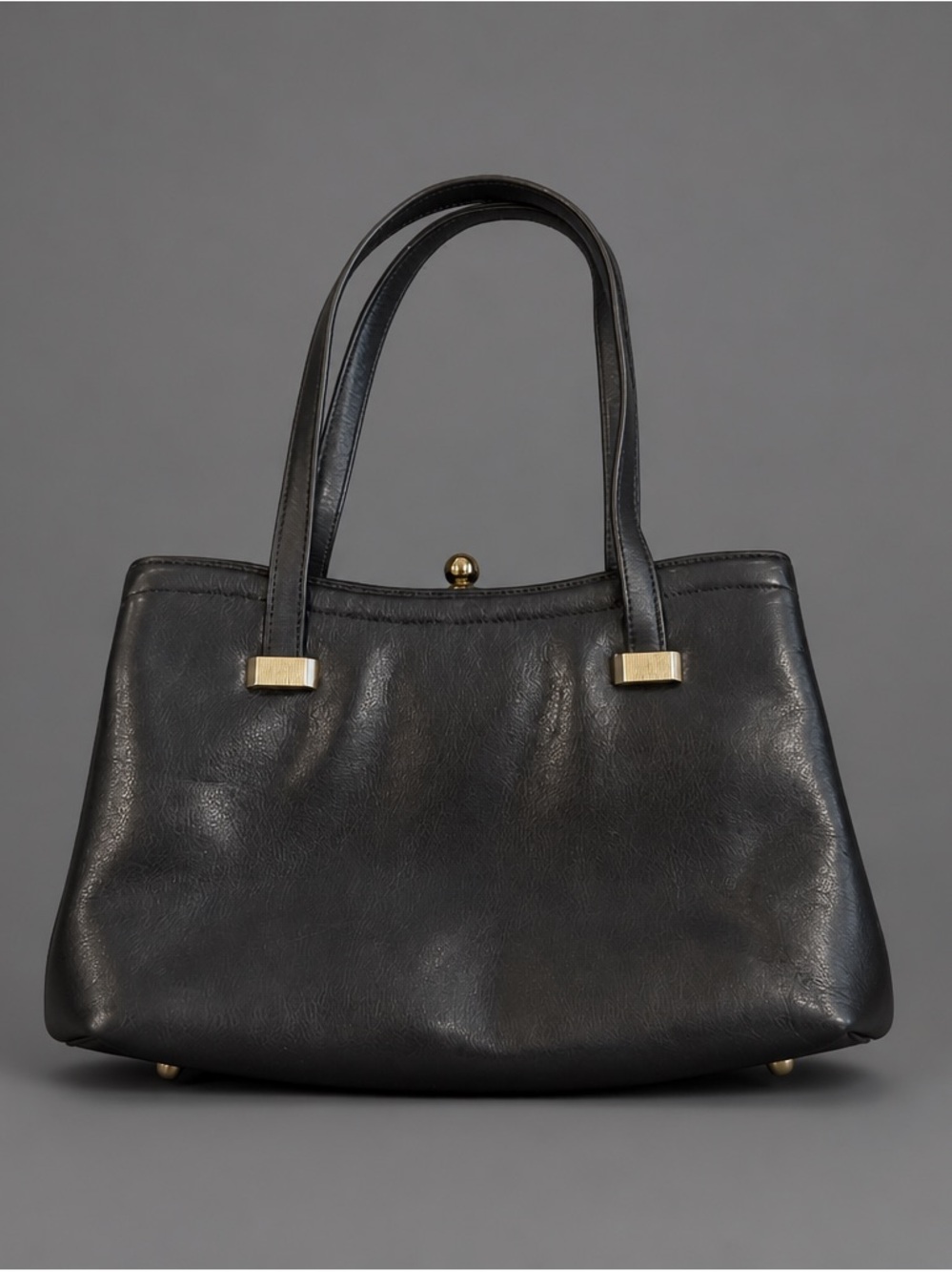 Vintage Koret Black Leather Shoulder Bag with Gold-Tone Accents